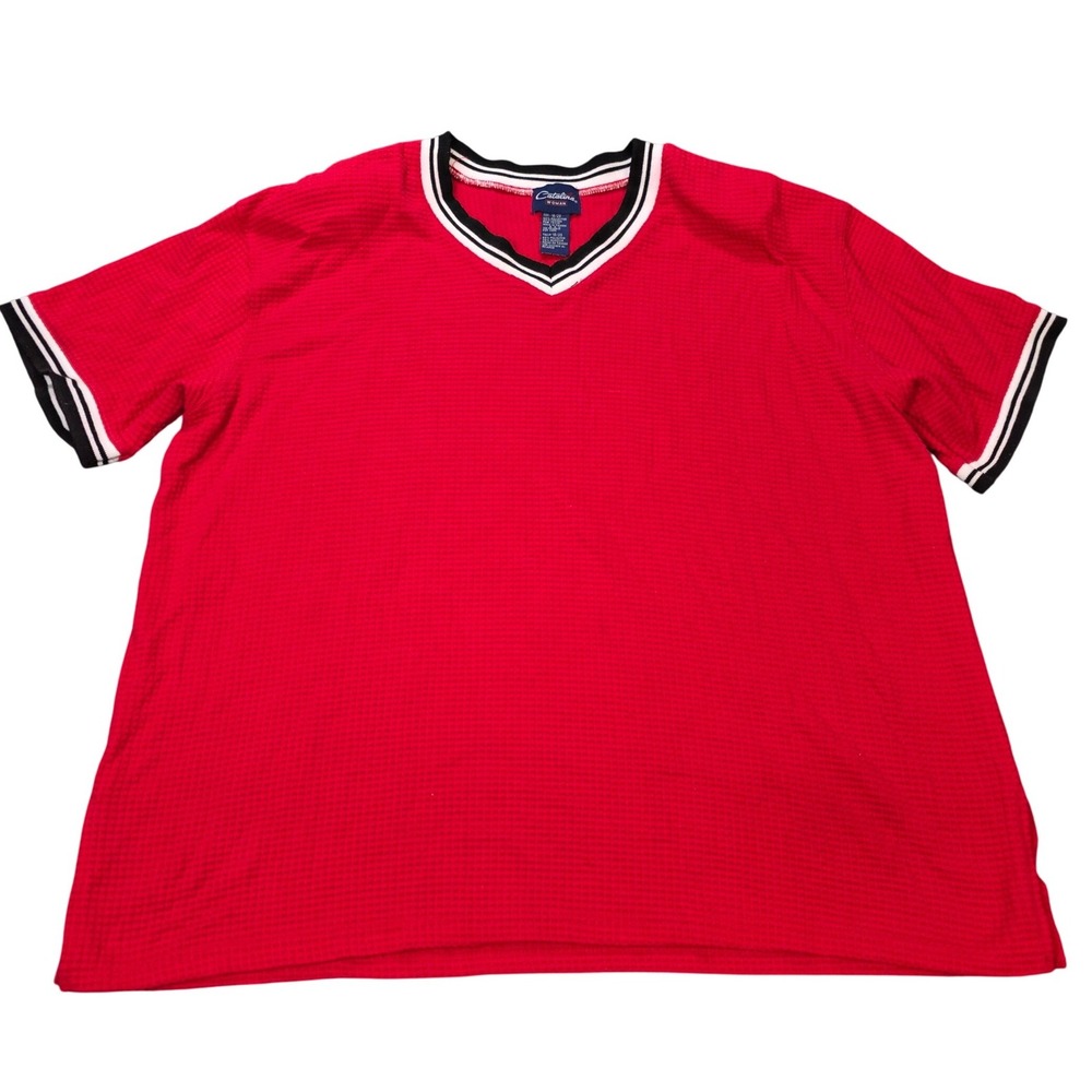 Catalina‎ Woman Waffle Knit V-Neck Short Sleeve Top Size 18/20 Vintage Sporty